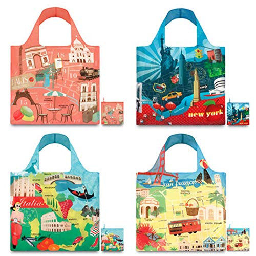 LOQI Urban Paris Collection Pouch Reusable Bags, Multicolored, Set of 4