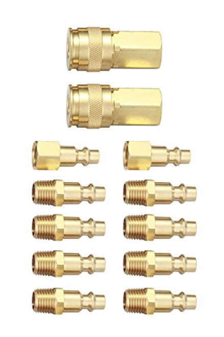 Tanya Hardware Coupler and Plug Kit (12 Piece), Industrial Type D, 1/4 in. NPT, Solid Brass Quick Connect Air Fittings Set