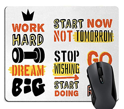 Wknoon Fitness Quotes Inspirational Mouse Pad, Sports Affirmation Positive Quotes Motivational Typography Design Sneakers, Rectangle Non-Slip Rubber Mousepad