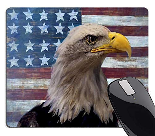 Wknoon Vintage Rustic Wood American Flag Cool Patriotic Bald Eagle Mouse Pad for Work