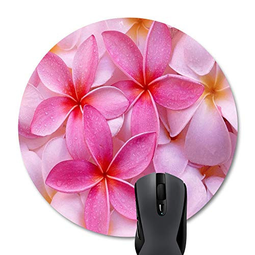 Wknoon Tropical Pink Plumeria Flowers Exotic Hawaii Leis Fresh Pretty Round Mouse Pad