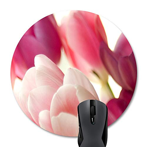 Wknoon Pink Tulips Flowers Pretty Decorative Round Mouse Pad