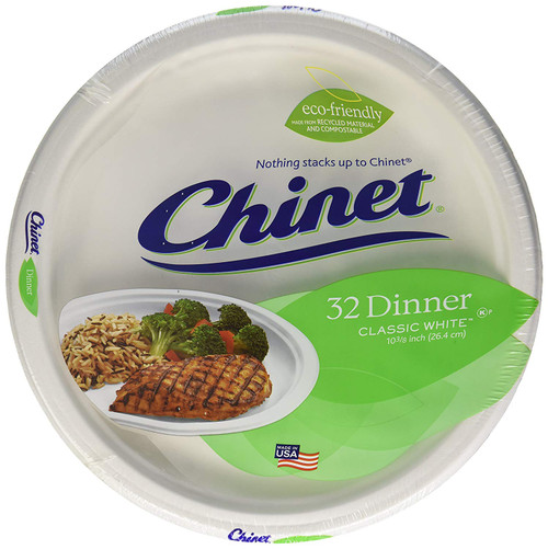 Chinet Classic White Dinner Plates, Value Pack, 32 ct