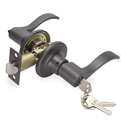 Wave Lever Keyed Entry Door Lock, Oil Rubbed Bronze Exterior Door Handle Hardware Knob Lever,Wave Handle Lever, Reversible for Left and Right Handed Door (Entry - TL001, Oil Rubbed Bronze)
