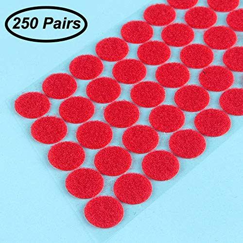 Sticky Back Coins-Hook Loop Self Adhesive Dots Tapes (250 Pair Sets) 20mm Diameter (Sticky Back Coins-Red)