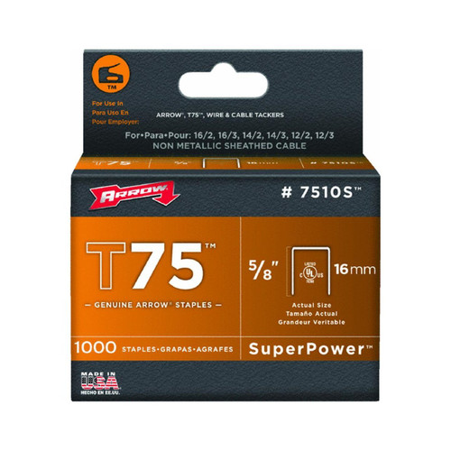 Arrow Fastener 7510S Genuine 5/8-Inch T75 Staples, 1,000-Pack