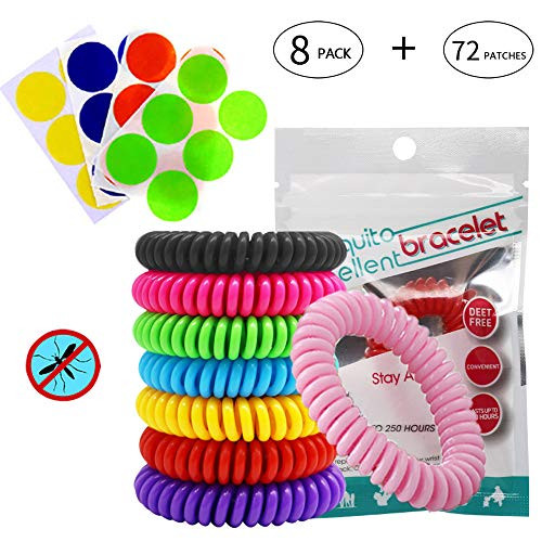 BUGTRAP Mosquito Repellent Bracelet 8 Pack with Free 72 Patches-Natural Ingredients Bands for Kids, Adults & Pets Pest Control Bug Repeller Non-Toxic Wristbands for Indoor and Outdoor