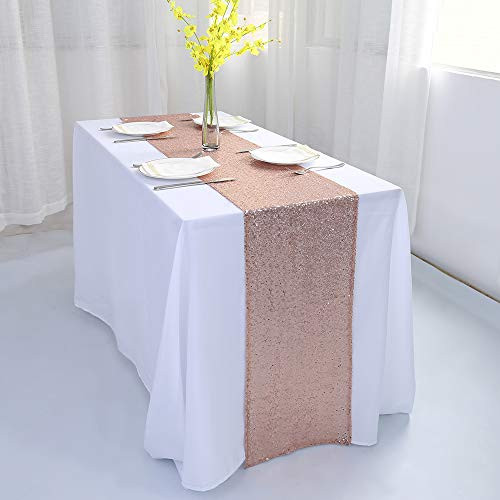 Zdada Rose Gold Table Runner Sparkly Table Runner Long Shiny Table Runner for Wedding Party-12"x120"