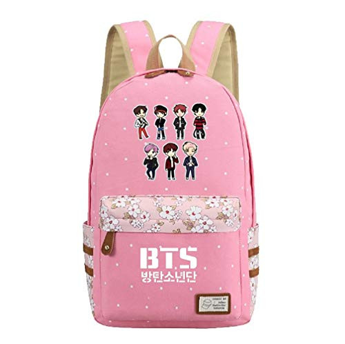 JUSTGOGO Korean Casual Backpack Daypack Laptop Bag College Bag Book Bag School Bag (Pink)