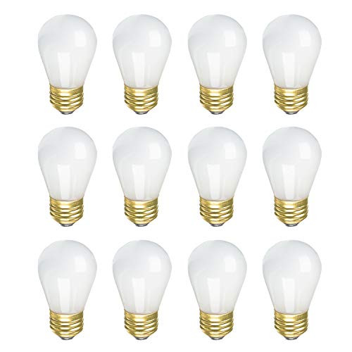 Incandescent S14 Edison Light Bulb, String Light Replacement, E26 Medium Base, 130V, Frosted (12 Pack)