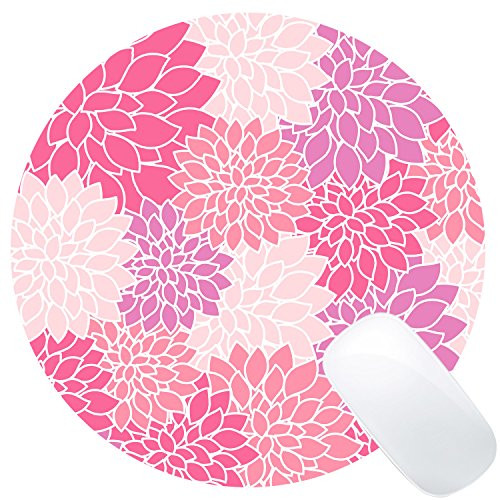 Wknoon Vintage Floral Round Gaming Mouse Pad Custom Design Pink Orange Flowers
