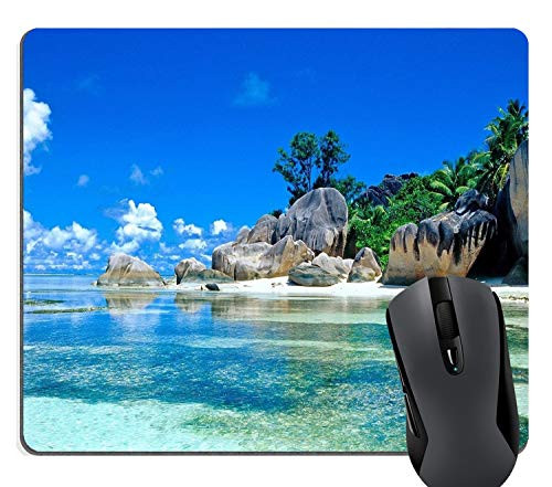 Wknoon Tropical Beach Coast Scene Gaming Mouse Pad Custom Design, Beaches France Seychelles Blu Sky Go Vacation Mouse Pads