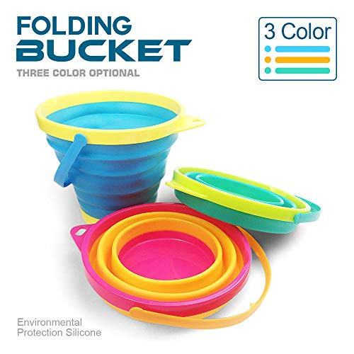 DT Toys Collapsible Bucket Silicone Foldable Pail 2.5 Liter, Sand Beach Pail for Kids (Pack of 3 )