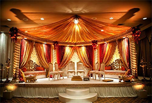 CSFOTO 10x7ft Background for Indian Wedding Mandap Photography Backdrop Luxury Wedding Ceremony Banquet Room Interior Engagement Marriage Marquee Celebration Photo Studio Props Vinyl Wallpaper