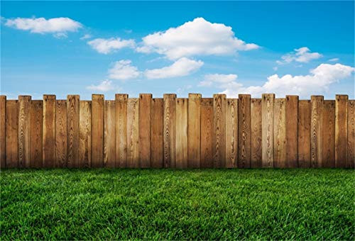 CSFOTO 7x5ft Background for Wood Fence on Meadow Blue Sky Photography Backdrop Spring Green Grass Good Weather Leisure Vacation Holiday Tourism Child Baby Photo Studio Props Polyester Wallpaper