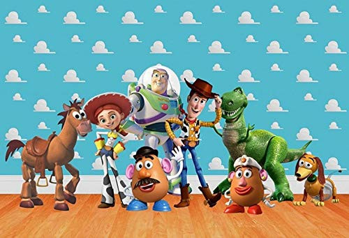 ERIC 7x5ft Cartoon Toy Story Blue Sky White Clouds Backdrop Kids Birthday Party Boy Baby Shower Background Step and Repeat Dessert Table Banner Photo Studio Photography Props LF-090