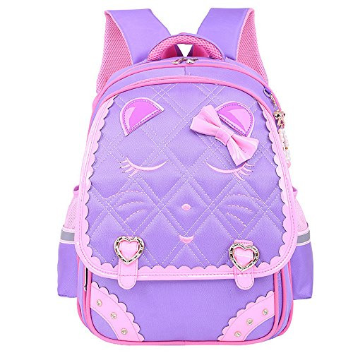 Adanina Cute Cartoon Cat Face Pattern Bowknot Girls Backpack Diamond Bling Elementary School Backpack Primary Book Bag