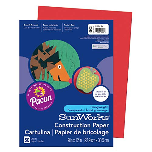 SunWorks PAC9903BN Construction Paper, Holiday Red, 9" x 12", 50 Sheets Per Pack, 10 Packs