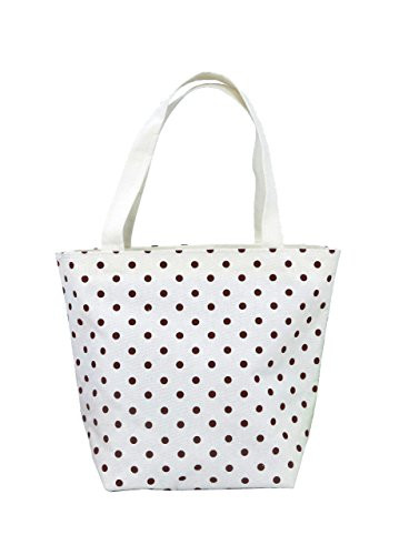 Nuni Polka Dot Pattern Waterproof Canvas Tote Lunch Bag Small Size Beige (brown)