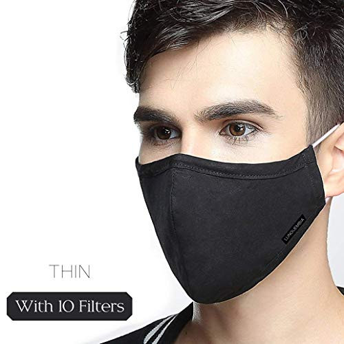 Dust Mask Washable Mouth Masks Replaceable Filter (One Mask + 8 Filters) Activated Carbon Filter - Men Black