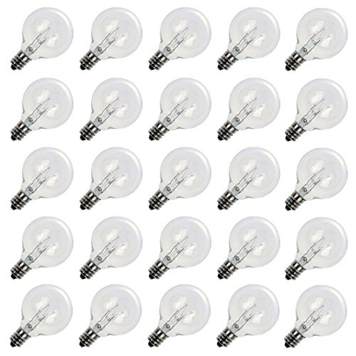 Clear Globe G40 Replacement Bulbs, E12 Screw Base Light Bulbs, 1.5-Inch, Pack of 25