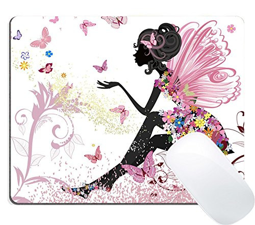 Wknoon Butterflies Fairy Mouse Pad, Cartoon Fairytale Pink Butterfly Beautiful Girl Non-Slip Rubber Mouse Pads Gaming Mat
