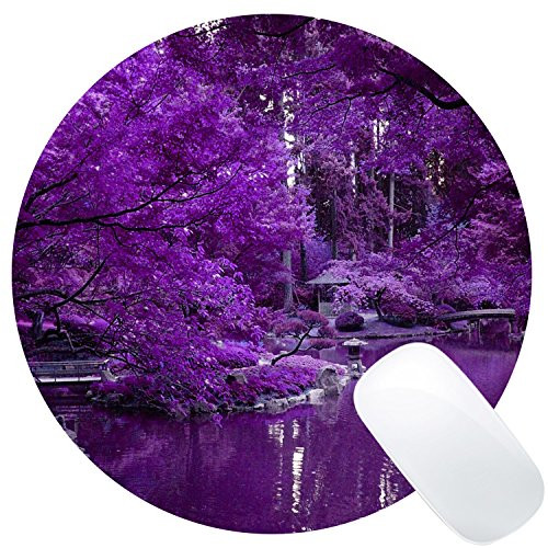 Wknoon Purple World and Zen Pond Nature Landscape Personalized Round Mouse Pad