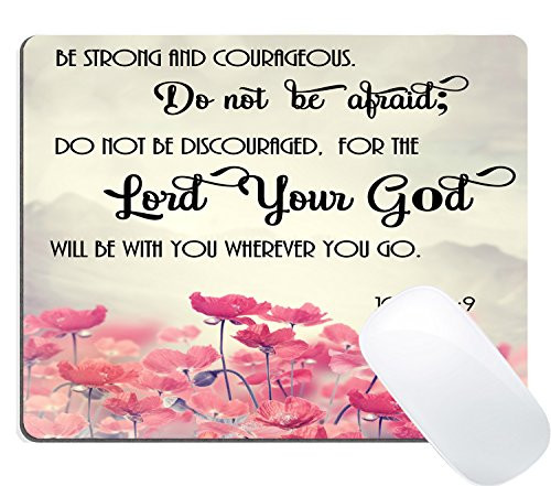 Wknoon Gaming Mouse Pad Custom, Christian Bible Verses Scripture Quotes Joshua-1-9 Pink Flowers Art - Be Strong and Courageous God Be with You