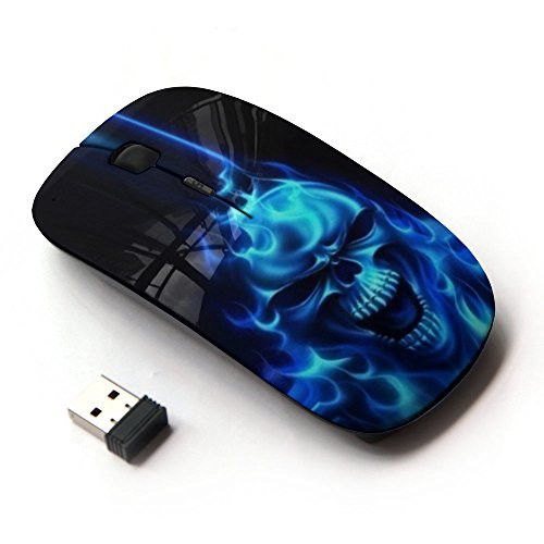 KOOLmouse [ Optical 2.4G Wireless Mouse ] [ Flaming Blue Goth Skull Skeleton ]