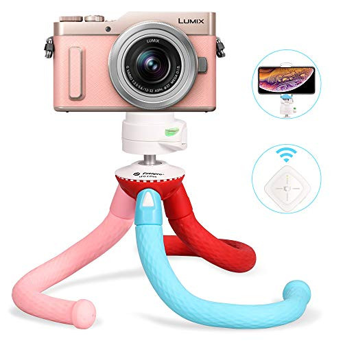 Fotopro Camera Tripod, Flexible Tripod with Bluetooth Remote for iPhone Xs Max 8 Plus, Samsung Galaxy S9, Huawei P20 Pro, Camera Tripod Stand for Mirrorless DSLR Sony Nikon Canon (Tricolor)