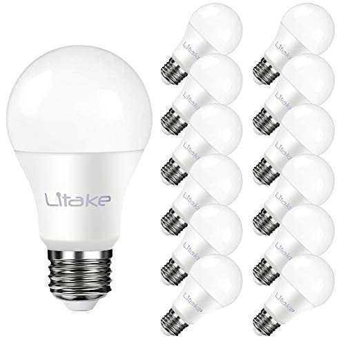 Litake A19 LED Light Bulbs Daylight 5000K,100 Watt Equivalent LED Bulbs, 1100LM, 100-240V, 11W E26 Base LED Household Light Bulbs - 12 Pack