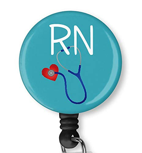 RN Nurse with Heart Retractable ID Card Badge Holder with Alligator Clip Name Nurse Decorative Badge Reel Clip on Card Holders