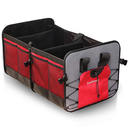 LotFancy Car Trunk Organizer for Auto SUV, Trunk Storage Box, Collapsible Cargo Organizer, Folding Storage Container with Nonslip Bottom, Side Pockets, Heavy Duty, Perfect for Grocery Bag/Jumper Cable