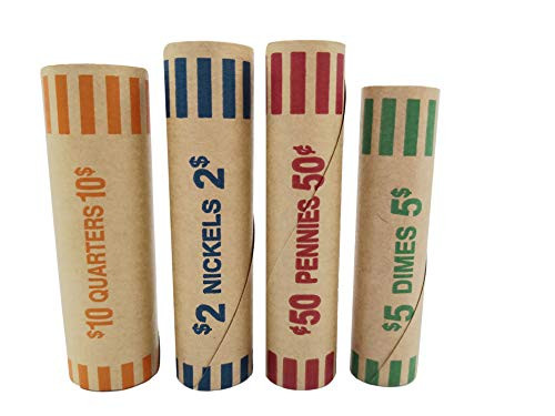 Preformed Coin Rolls Wrappers 256 Assorted Pack(64 Coin Wrappers Each of Quarters, Dimes, Nickels, Pennies) ABA-Standard Colored Stripes Durable Kraft Paper Preformed Coin Rolls Wrappers 256 Assorted Pack(64 Coin Wrappers Each of Quarters, Dimes, Nickels, Pennies) ABA-Standard Colored Stripes Durable Kraft Paper