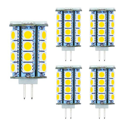 G4 LED Bulbs T3 Bi-pin Base LED Light Bulb 5Watt AC DC 12V (DC10-24V) Daylight White 6000k-6500k Landscape Lighting,JC Type,Equivalent 40w g4 Halogen Bulbs(5-Pack)