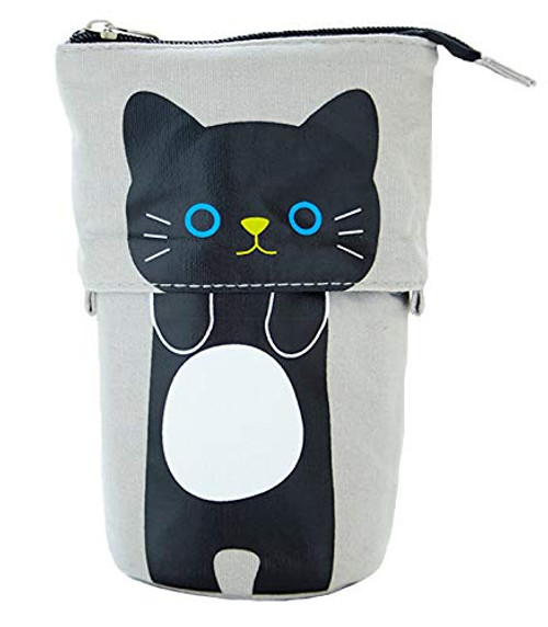 Transformer Stand Store Pencil Holder Canvas+PU Cartoon Cute Cat Telescopic Pencil Pouch Bag Stationery Pen Case Box Zipper Closure