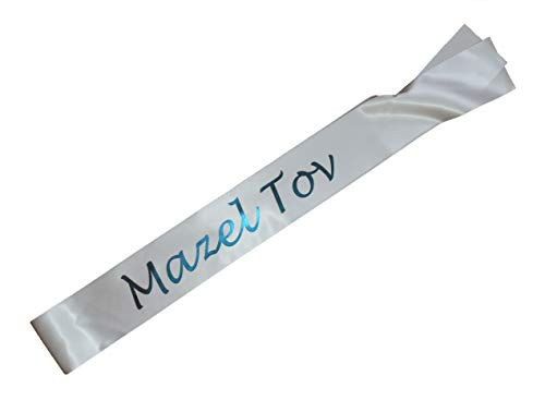 Mazel Tov Sash with White Sash and Reflective Blue Lettering