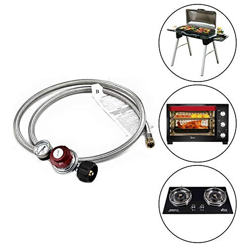 Giraffe-X 0~30PSI High Pressure Adjustable Propane Regulator w/5FT SS Braided Hose-Type1 (QCC1) and 3/8 Female Flare Swivel Fitting - with Gauge 0~60PSI Gas Flow Indicator for Forge/Foundry