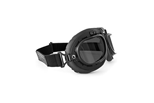 Vintage Aviator Motorcycle Goggles - Mat Black - Anticrash Lenses by Bertoni Italy - AF195C Smoke Lens