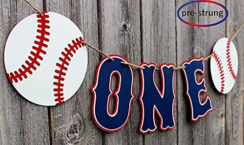 Baseball One Banner Photo Props Kid's 1st Birthday High Chair Banner Pre-Strung Baseball Themed Party Supplies by Taygate