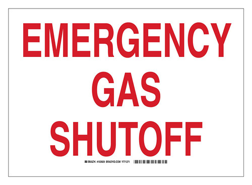 Brady 103929 Plastic, 14' X 10' Legend 'Emergency Gas Shutoff'