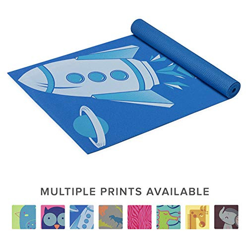Gaiam Kids Yoga Mat Exercise Mat, Yoga for Kids with Fun Prints - Playtime for Babies, Active & Calm Toddlers and Young Children, Blue Rocket, 3mm