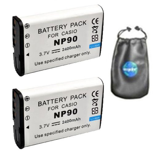 amsahr ValuePack (2 Count): Digital Replacement Camera and Camcorder Battery for Casio NP-90, EX-H10 - Includes Leatherette Camera/Lens Accessories Pouch