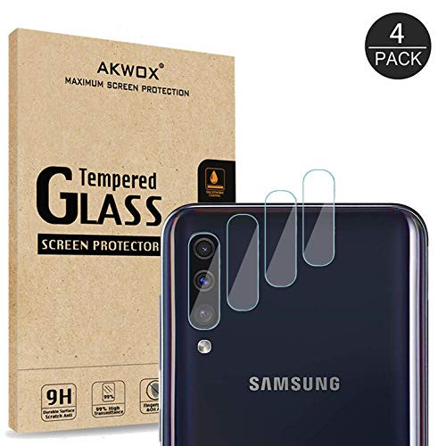 (4 Pack) AKWOX Compatible Samsung Galaxy A50 Camera Lens Protector, Ultra Thin 0.2mm 9H Hard Tempered Glass Camera Lens Protector for Galaxy A50, Anti-Scratch,Dustproof,High Transmittance
