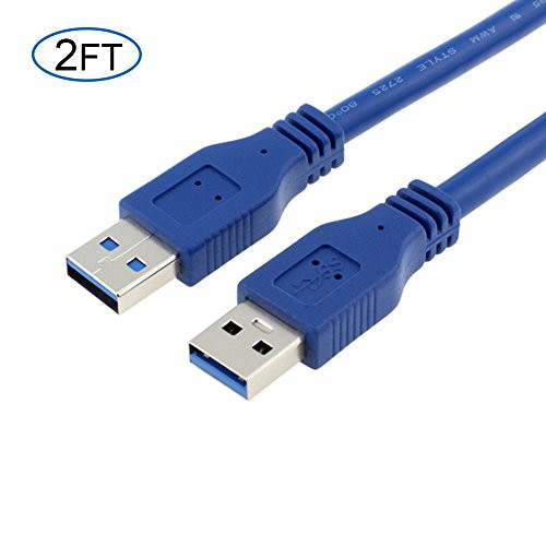 Bluwee Superspeed USB 3.0 Type A Male to Type A Male Cable - 2 Feet (0.6 meter) - Round, Blue