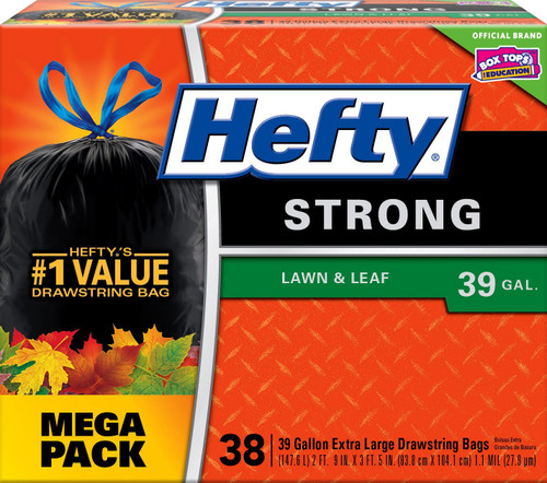 Hefty Strong Large Trash Bags (Lawn and Leaf, Drawstring, 39 Gallon Bags, 38 Count)
