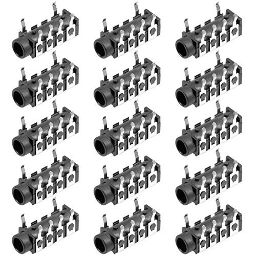 uxcell PCB Mount 3.5mm 6 Pin Socket Headphone Stereo Jack Audio Video Connector PJ313E Black 15Pcs