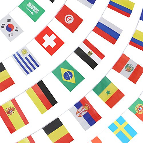 Anley String Flag for 2018 World Cup, Group Match 32 Teams Countries Soccer Decoration Banners for Restaurants, Sport Bars, Game Night - 33 Feet 32 Flags
