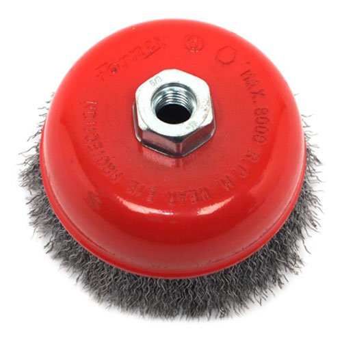 Forney 72754 Wire Cup Brush, Coarse Crimped with 5/8-Inch-11 Threaded Arbor, 5-Inch-by-.014-Inch