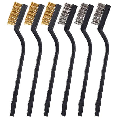 Onwon 6 Pieces Scratch Brush (Brass Brush + Stainless Steel Brush) Curved Handle Masonry Brush Wire Bristle Mini WIre Brush Set for Cleaning Welding Slag and Rust Onwon 6 Pieces Scratch Brush (Brass Brush + Stainless Steel Brush) Curved Handle Masonry Brush Wire Bristle Mini WIre Brush Set for Cleaning Welding Slag and Rust